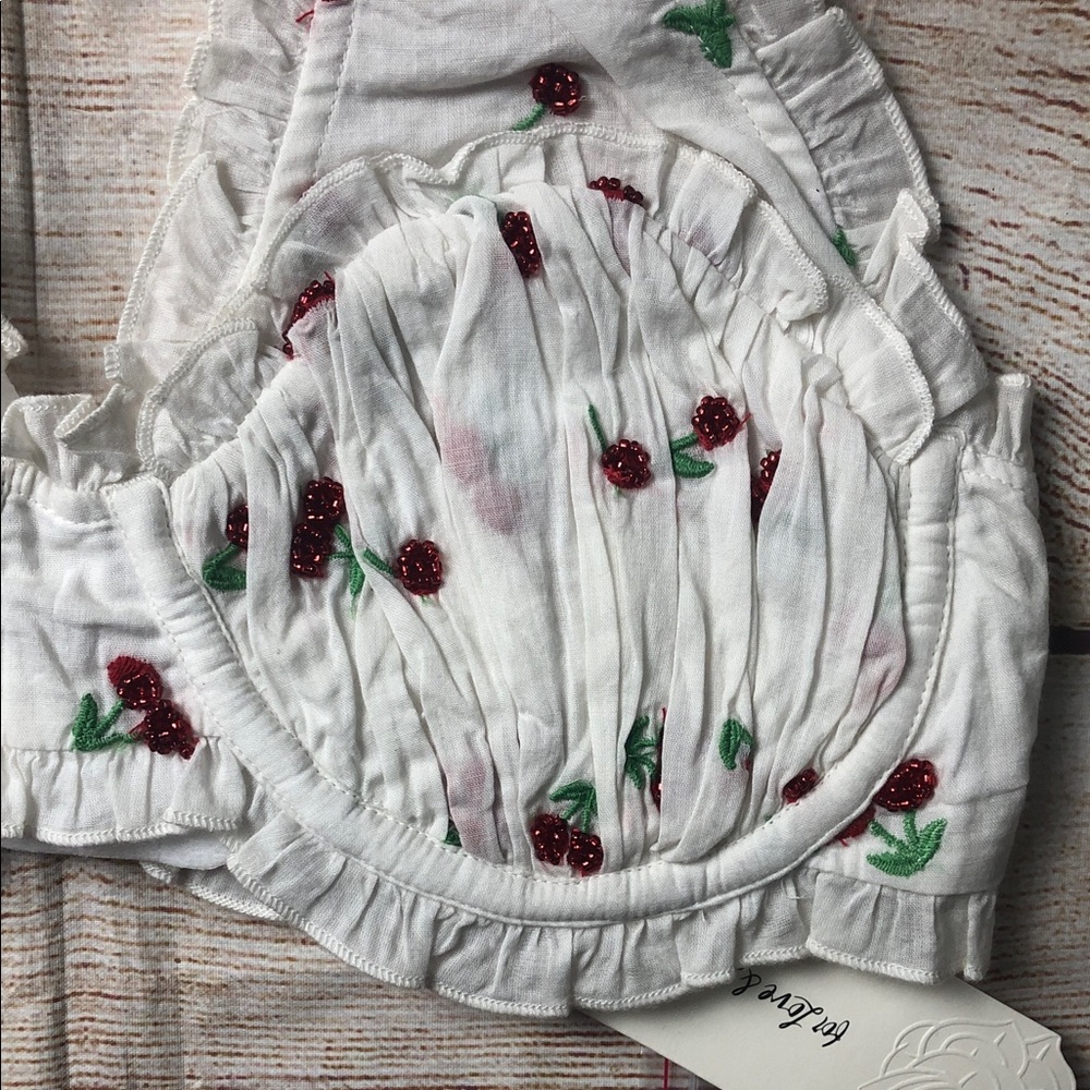 For Love And Lemons White Hand Beaded and Embroidered Cherry Halter Bralette - Picture 6 of 14